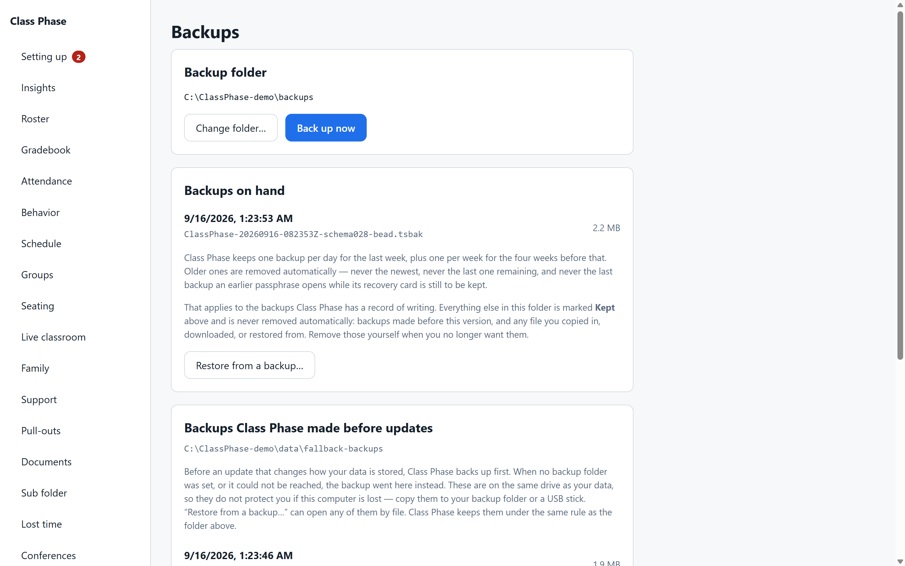 Class Phase — Backups