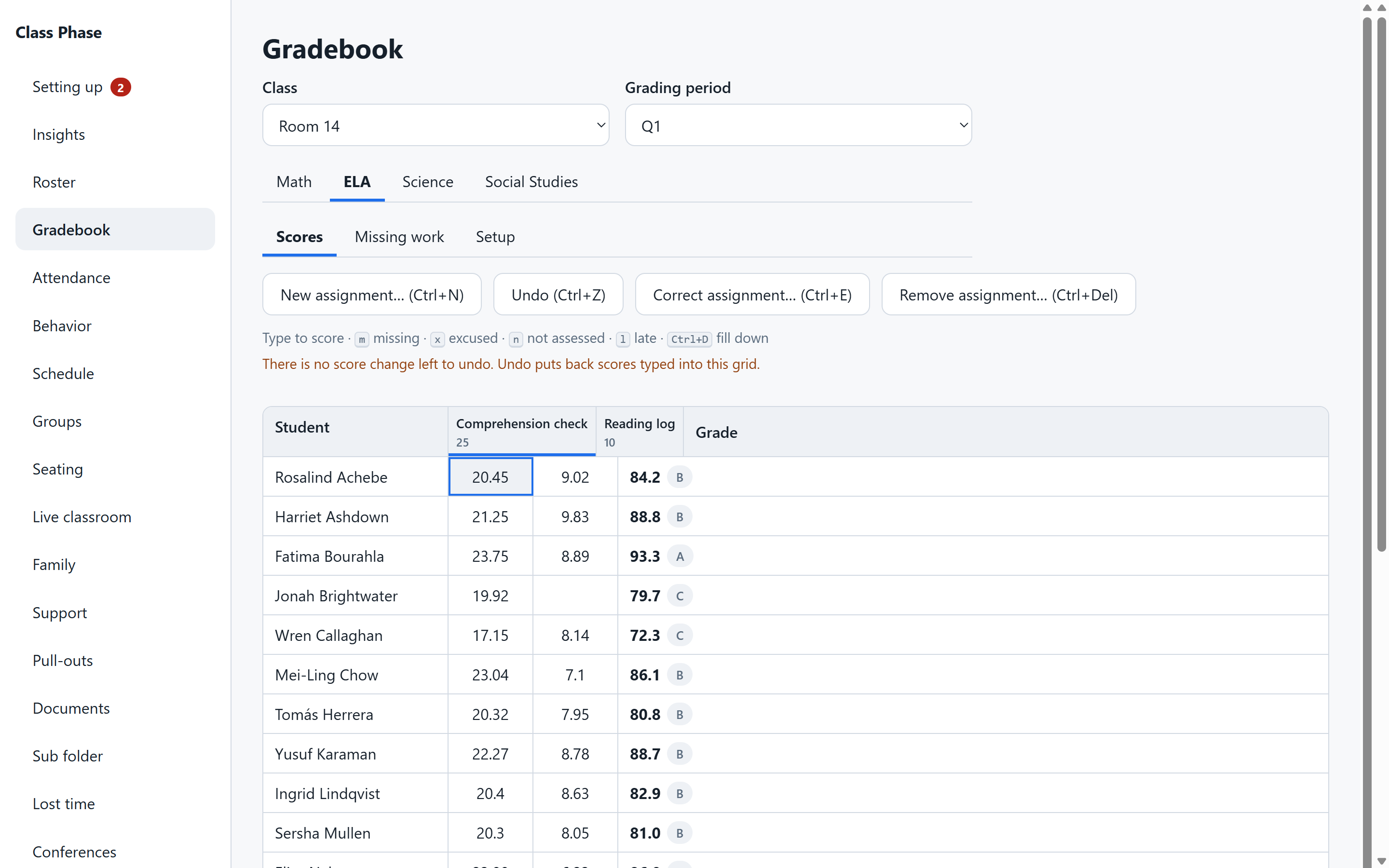 Class Phase — Gradebook