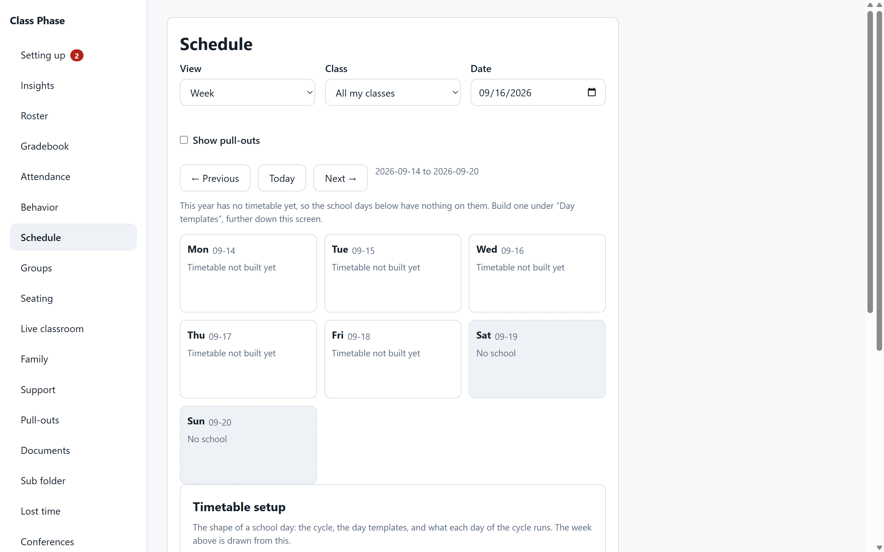 Class Phase — Schedule