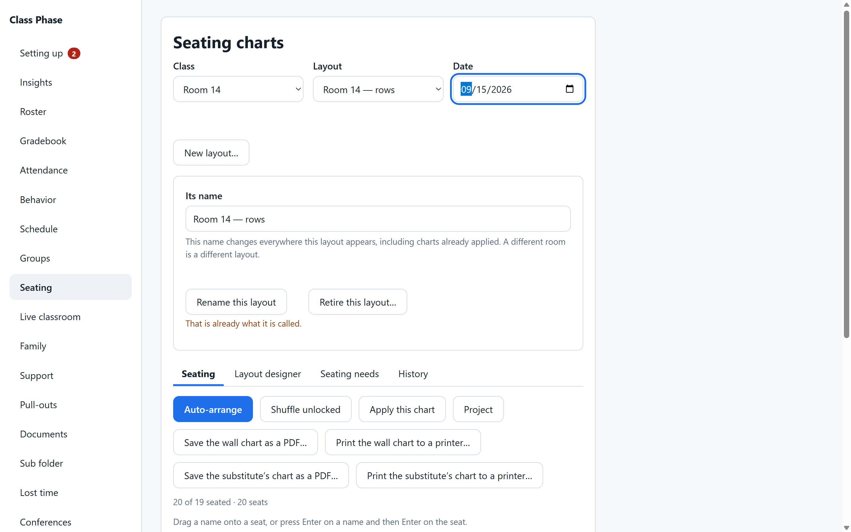 Class Phase — Seating