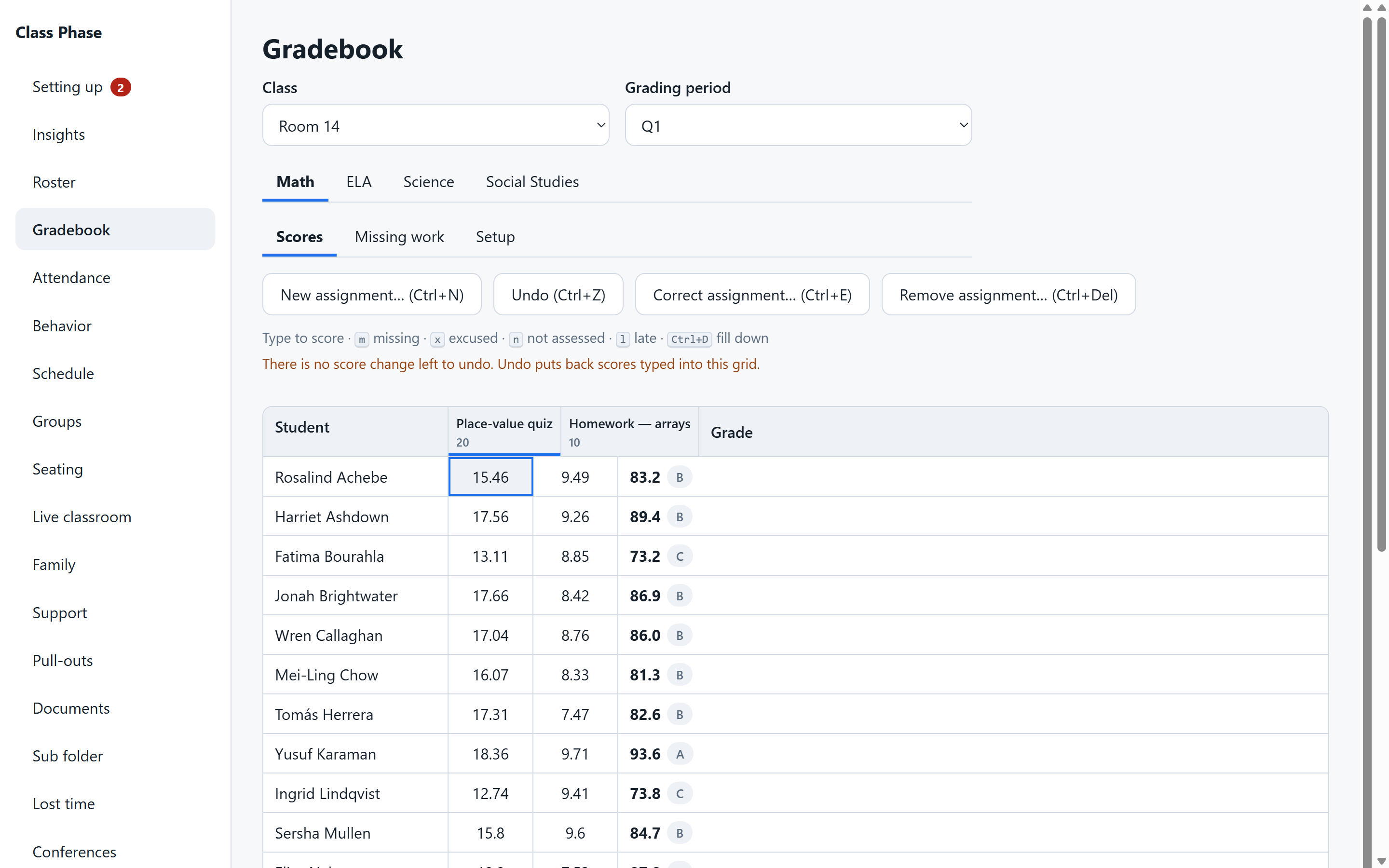 Class Phase — Gradebook