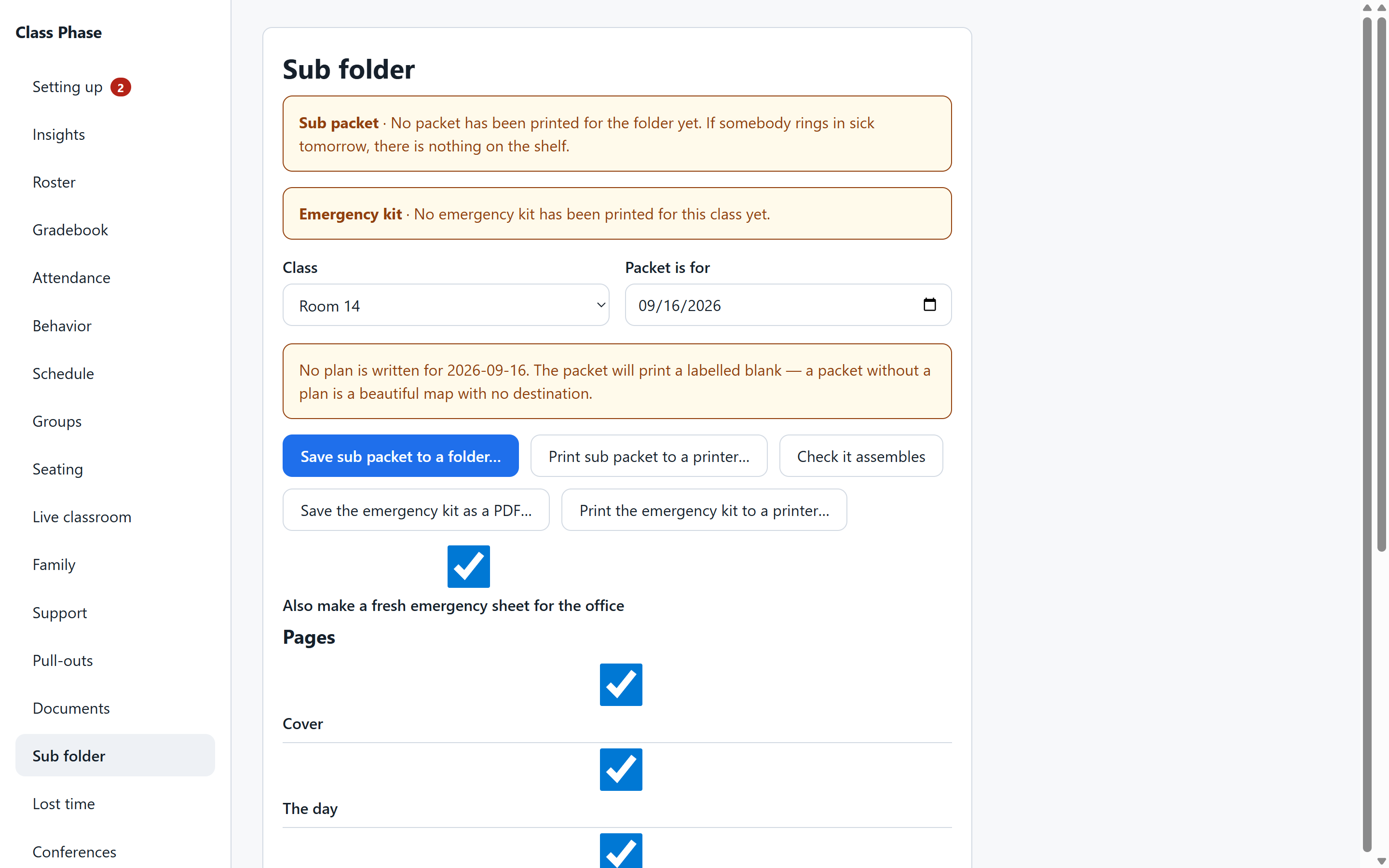 Class Phase — Substitute folder