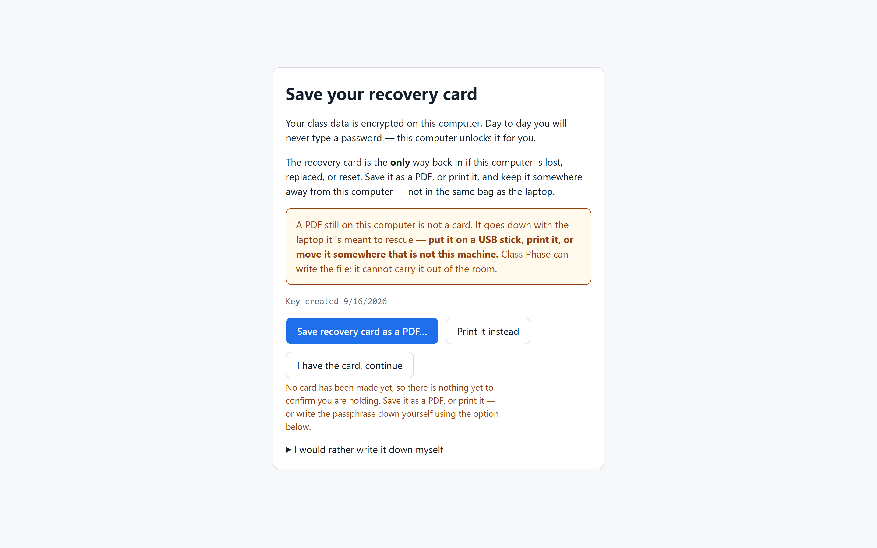 Class Phase — Recovery card