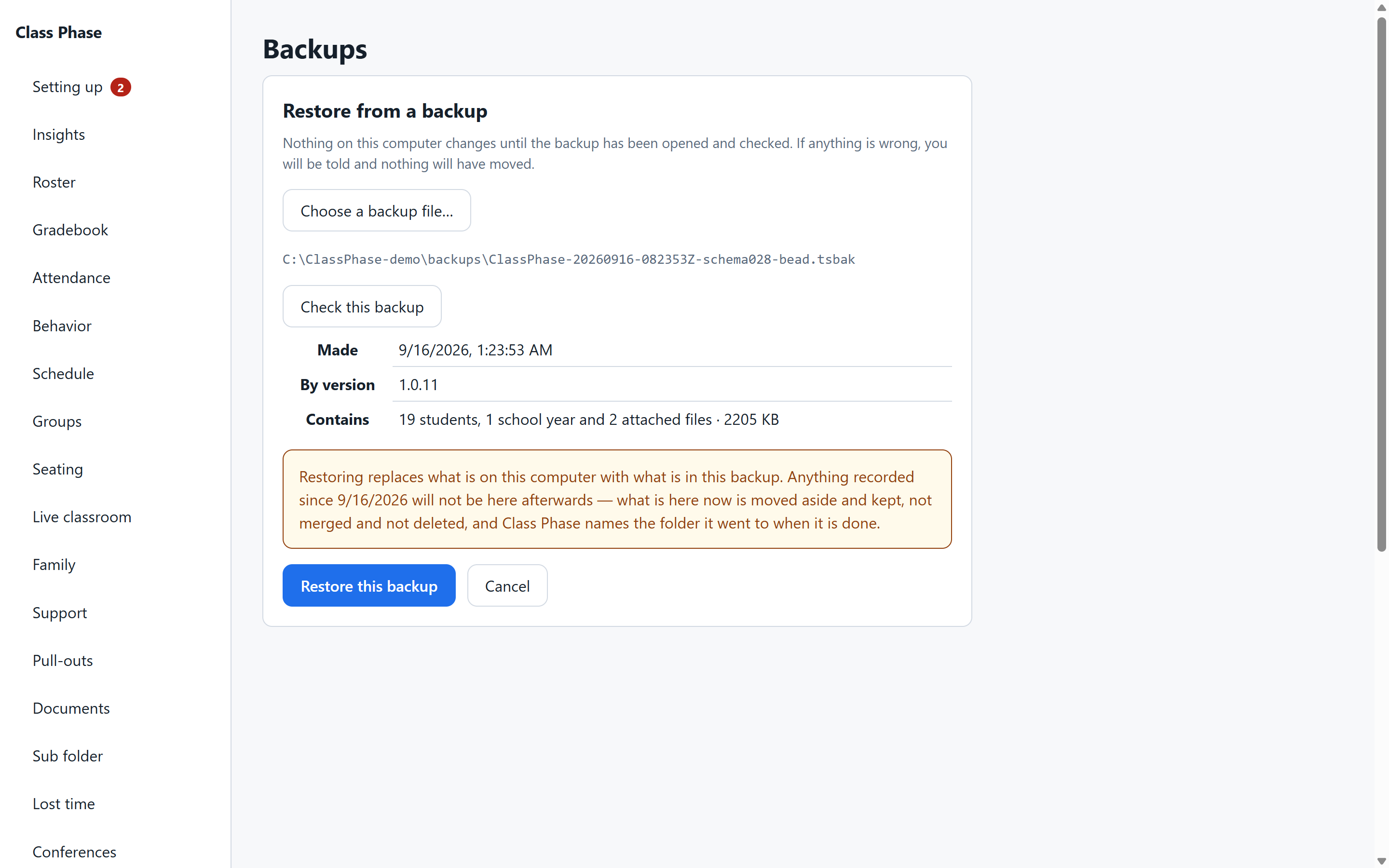 Class Phase — Restore check