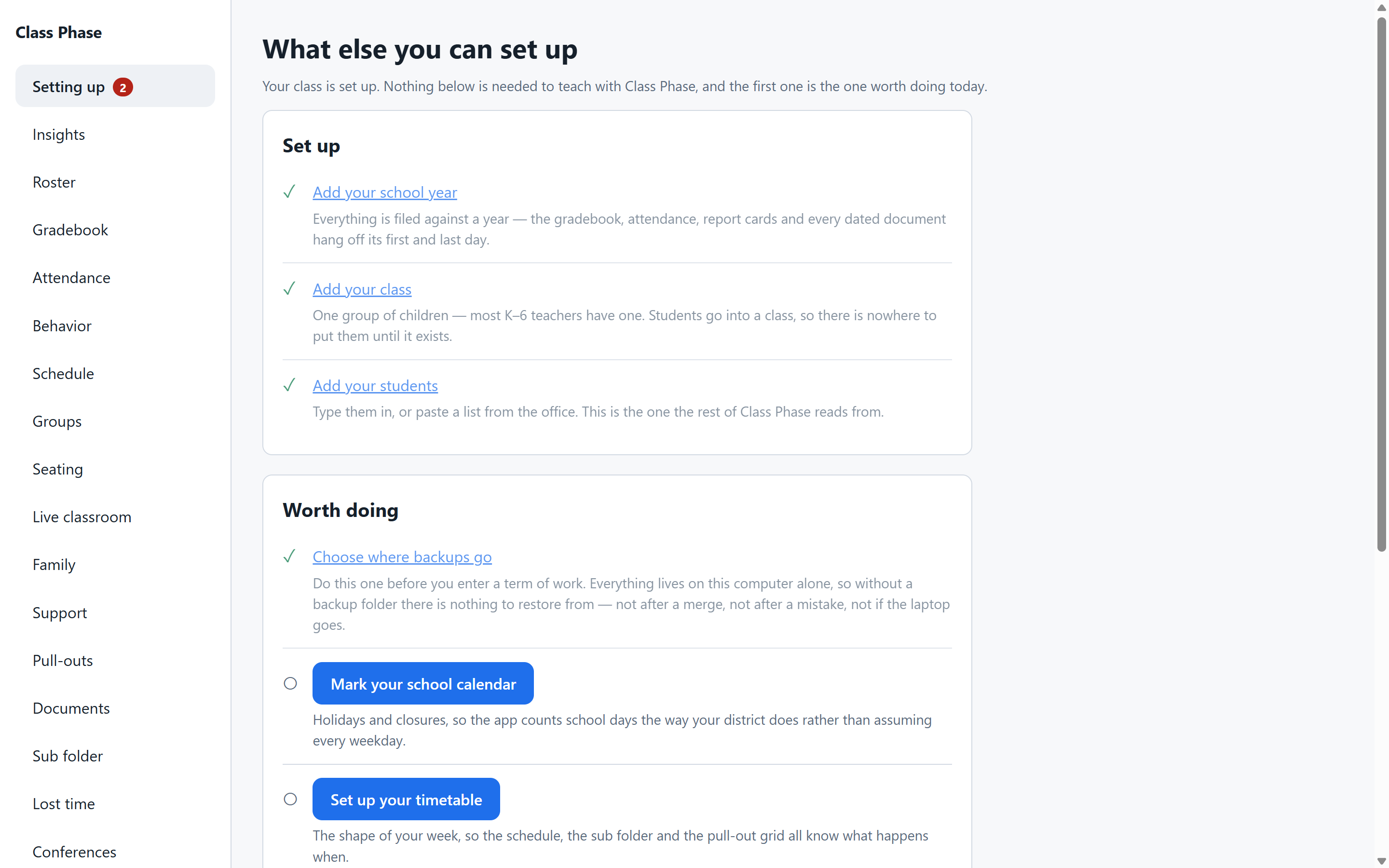 Class Phase — Setup checklist